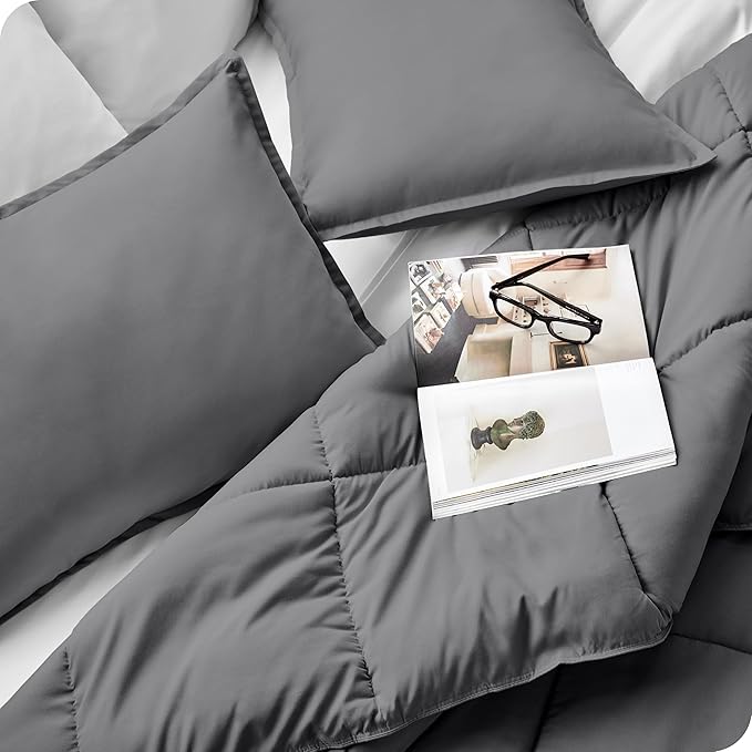 Bare Home Comforter Set - Oversized Queen Size - Ultra-Soft - Goose Down Alternative - Premium 1800 Series - All Season Warmth (Oversized Queen, Forged Iron Grey)