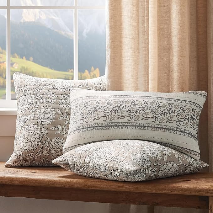 Levtex Home - Adare Taupe - Decorative Pillow (18x18in.) - Floral - Taupe, Grey and Cream