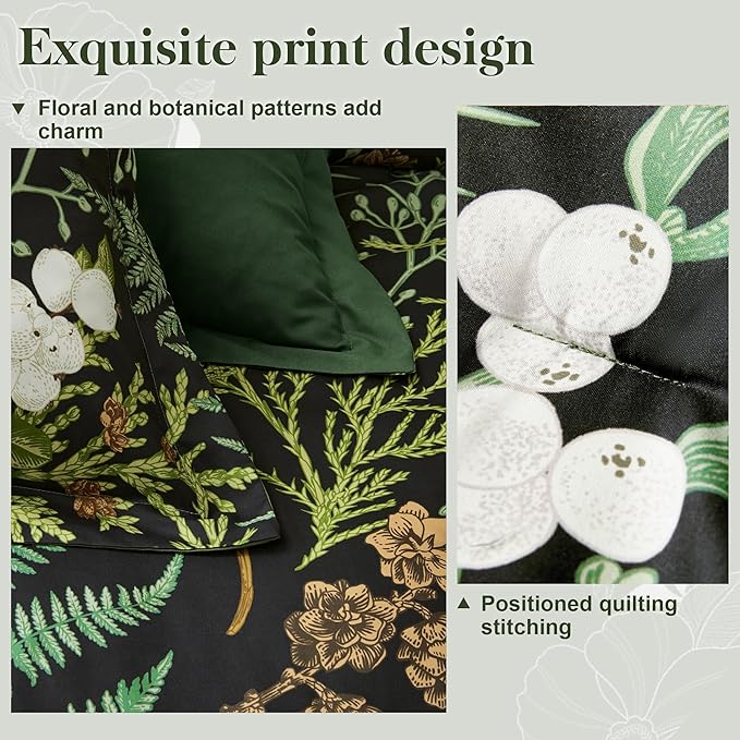 King Comforter Set - 3 Pieces Botanical Bedding Comforter Set, 1 Soft Green Plant Flowers Comforter (104"x90") and 2 Pillow Shams(20"x36") Ultra-Soft Comfort Suitable for All Seasons