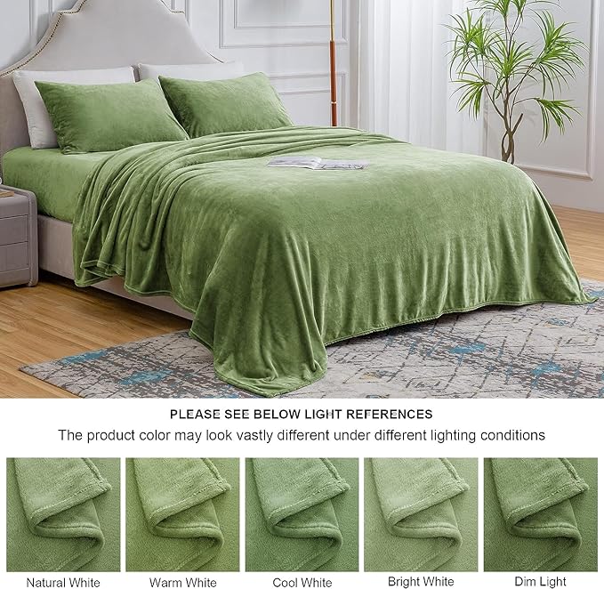BEDELITE Flannel Sheets Twin Size Sage Green - Super Soft Fleece Sheets Set Fluffy Extra Plush, 3 Piece(Include Fitted Sheet, Flat Sheet, 1 Pillowcase)