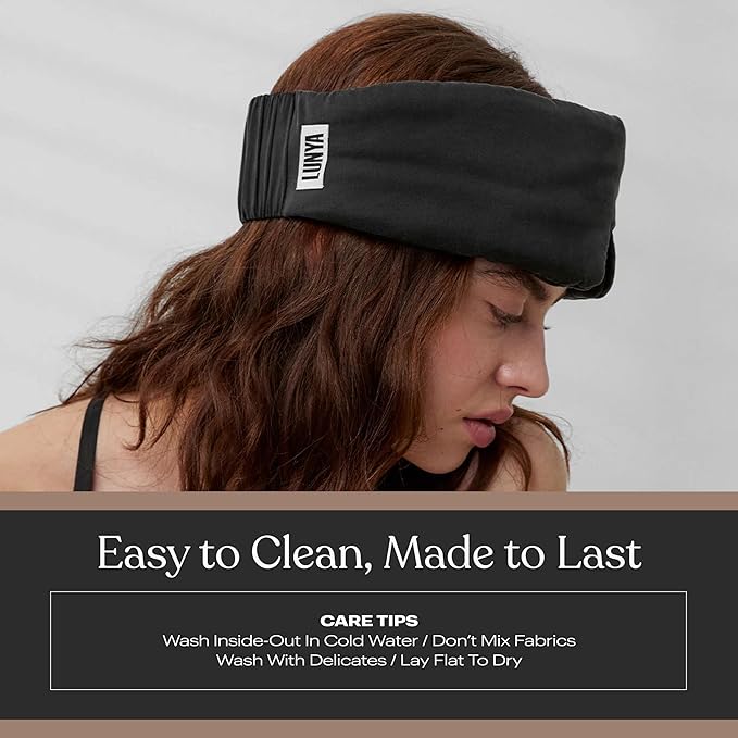 Lunya Washable Silk Sleeping Mask - Thermoregulating Mulberry Silk, Light Blocking and Comfortable Fit – Sleep Mask for Women and Men with Box - Immersed Black - Small