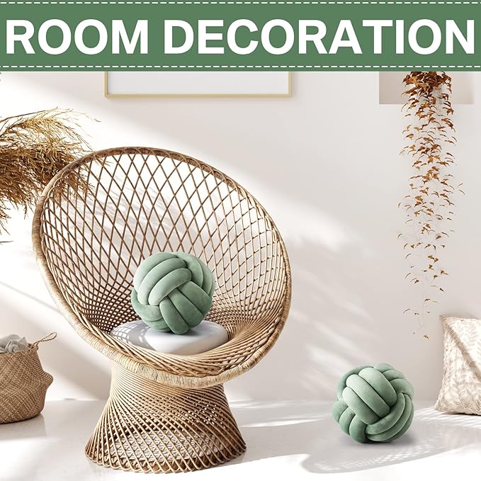 Namalu 2 Pcs Soft Knot Pillow Ball, Decorative Round Throw Knotted Pillows Cushion, Handmade Stuffed Ball Pillows for Winter Bedroom Sofa Couch Home Decor(10.6 Inches,Dark Green)