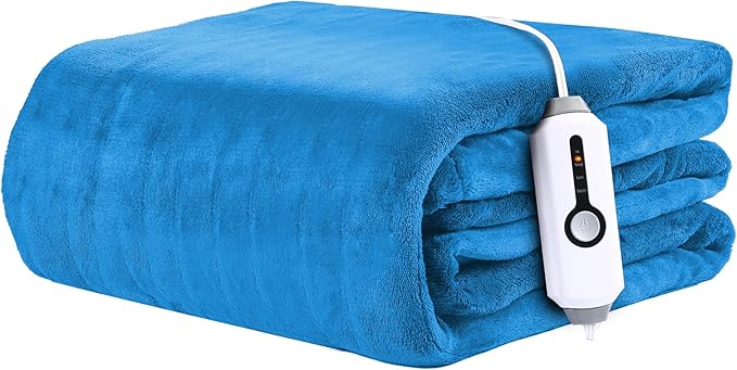 Electric Heated Blanket 62"x84" Twin Size Flannel Fleece - 4 Heat Settings & 10H Auto Shut Off for Safe Overnight Use, Fast Heating, Machine Washable for Bed, Couch, Office - Lake Blue
