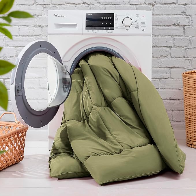 Sweet Home Collection 7 Piece Comforter Set Bag Solid Color All Season Soft Down Alternative Blanket & Luxurious Microfiber Bed Sheets, Sage, Twin XL