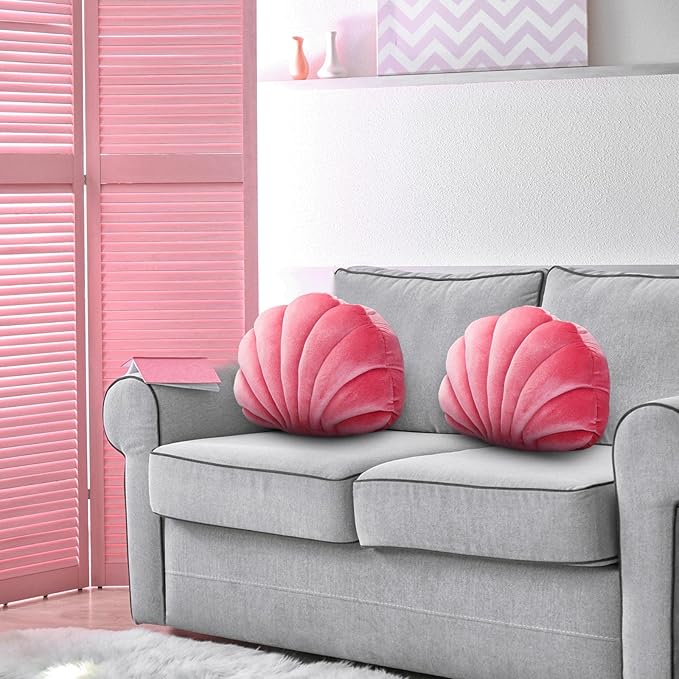 Marsui Pink Seashell Decorative Pillow, 13 Inch Shell Shaped Pink Throw Pillow Gift 3D Insert Beach Soft Velvet Sea Ocean Preppy Room Decoration Couch Bed Cute Cushions