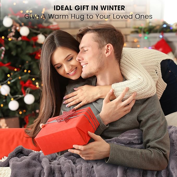 Heated Blanket Electric Throw - Soft Cozy Faux Fur Bubble Electric Blankets with 6 Time Settings, 8 Heating Levels, Fast Heating & Overheat Protection, Machine Washable (59" x 79", Gray)