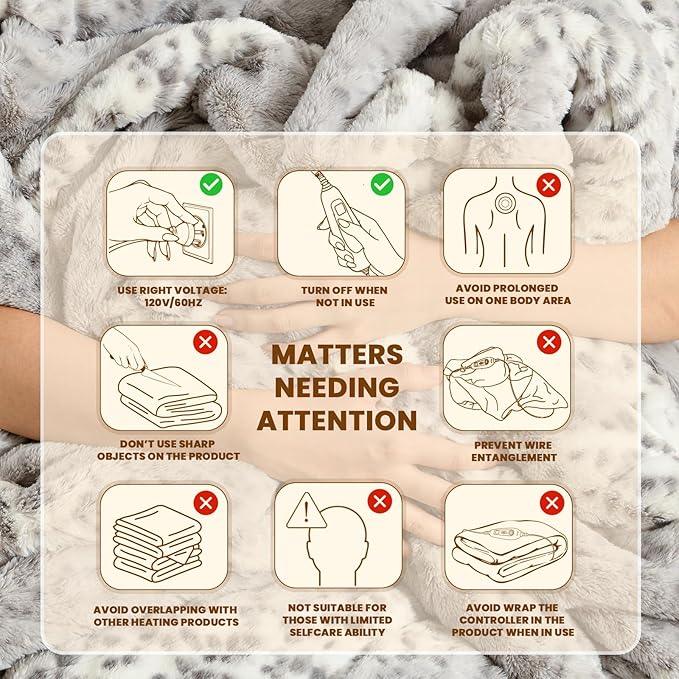 Bearhug Electric Heated Throw Blanket 50" x 60", Reversible Faux Fur & Sherpa, 6 Heating Levels & 4H Auto Off, Over-Heat Protect, ETL Certification, Machine Washable