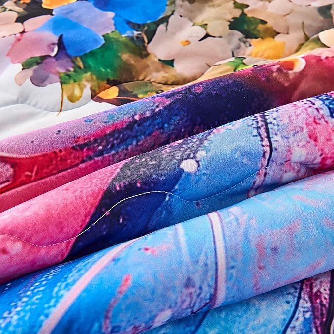 7 Piece Butterfly Comforter Set Queen Size 3D Colorful Floral Butterflies Bedding Set for Kids Girls Women for Birthday
