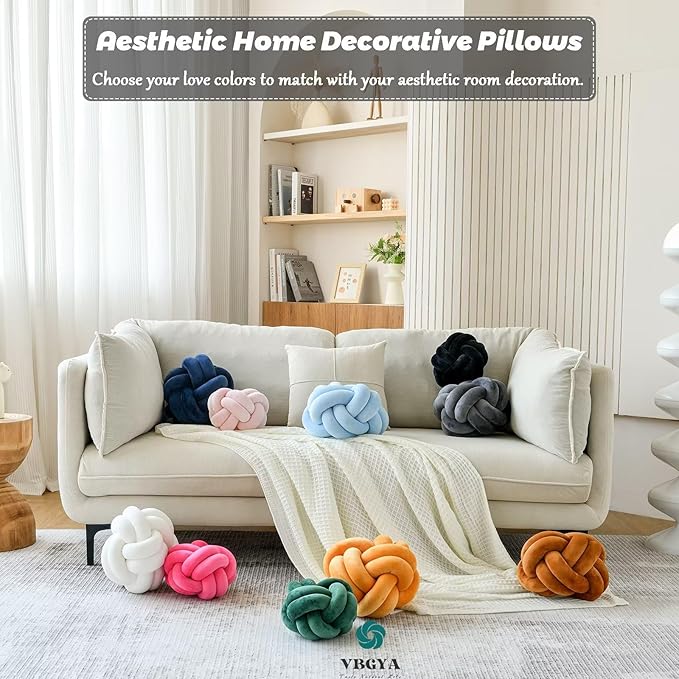 Knot Pillow Ball, Soft Home Decorative Throw Pillows Cushion, Round Changeability Knotted Pillows, Modern Home Handmade Cushions for Bedroom, Sofa, Couch (8 Inch, Dark Gray)