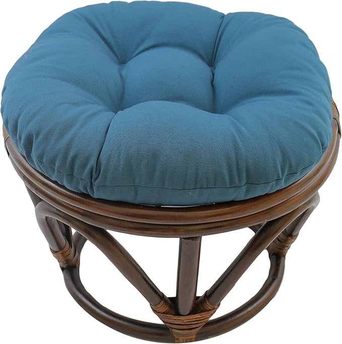 Blazing Needles Solid Twill Round Footstool Cushion, 18", Indigo