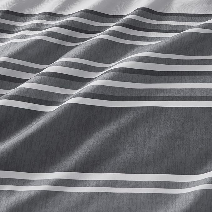 Bedsure Full Comforter Set 7 Pieces, Dark Grey Striped Bedding Set for All Seasons, Reversible, Cationic Dyeing Bed in a Bag with Comforter, Sheets, Pillowcases & Shams