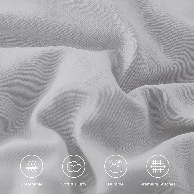 Andency Light Gray Ruffle Comforter Set King, Shabby Chic Farmhouse Bedding Comforter, Soft Lightweight Fluffy Microfiber Bet Set All Season 3 Pieces Solid Comforter Set