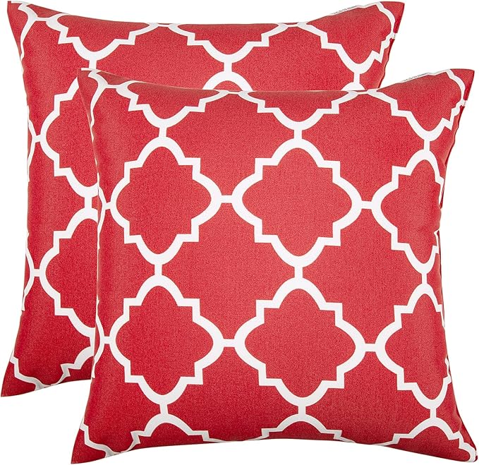 JMGBird Water-Resistant Outdoor Pillows Set of 2, 18x18 inch Durable Red White Checkered Throw Pillows with Inserts for Patio Furniture