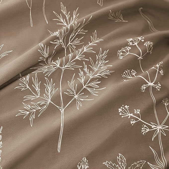 Love's cabin Light Taupe Comforter Set King - King Size Comforter Set, 3 Pieces Cute Floral Bedding Sets for All Seasons,1 Soft Reversible Botanical Flowers Comforter and 2 Pillow Shams
