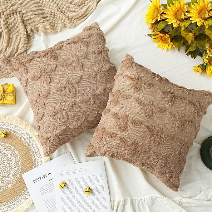 2 Pcs Bee Throw Pillow Covers 8 x 18 Inches Brown Bee Farmhouse Decorative Pillow Covers Soft Plush Faux Fur Wool Pillowcase for Sofa Bed