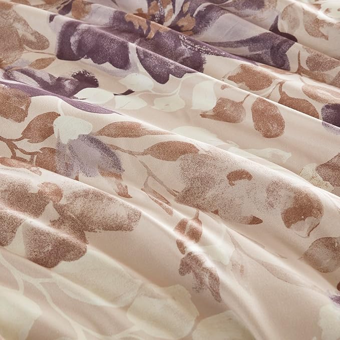 Madison Park Essentials Cal King Comforter Set & Sheets, Floral Bed in A Bag Microfiber Comforter for Cal King-Size Bed, Shabby Chic Cal King Bedding Diamond Print Sheet, Luna, Cal King, Taupe 7 Piece