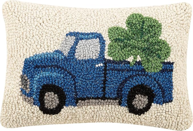 Peking Handicraft 30TG415C12OB Poly Filled Hook Throw Pillow, 12-inch Length, Wool and Cotton (Shamrock Truck)