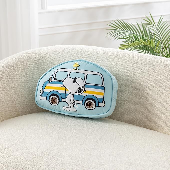 Berkshire Peanuts® Plush Throw Pillow, Gift Idea, Snoopy Cute Character Shaped Cushion, Soft Cozy Decor for Bed Couch Chair(Snoopy Van Life Pillow All Colorways, 15.5’’ L)