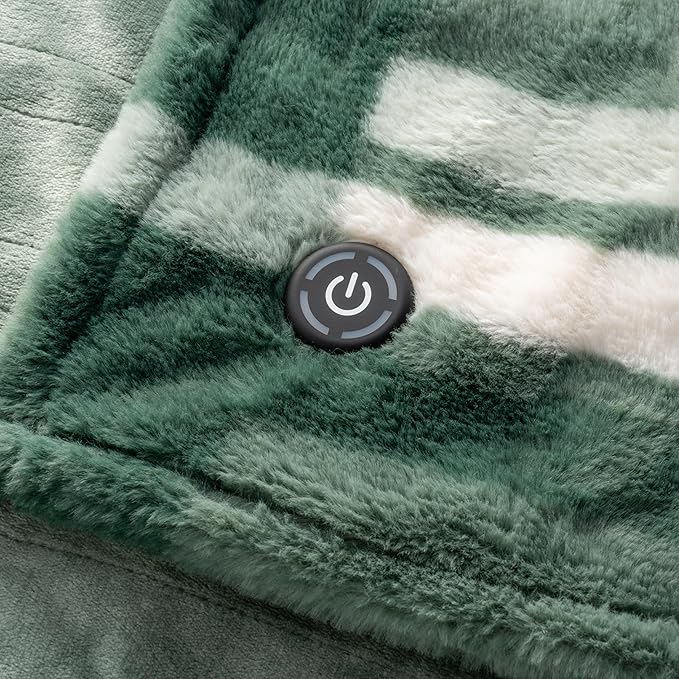 Berkshire Blanket Heated Throw Blanket, Grace Fur to Loftmink Reversible Electric Throw with 4 Heat Levels, Fast Heating Printed Throw for Couch and Bed, Auto Shut-Off Feature (50"x60")