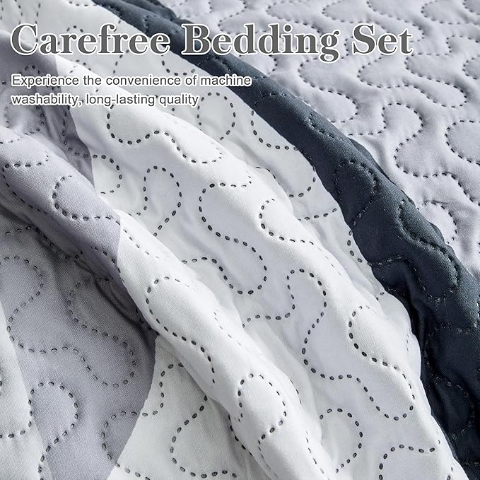 weesire Classic Line Pattern Bedding Quilt King Size Modern Grey Black and White Stripe Quilt with 2 Shams, Gray and White Comforter Sets Lightweight Breathable Bedspreads Coverlet, 96''x106''