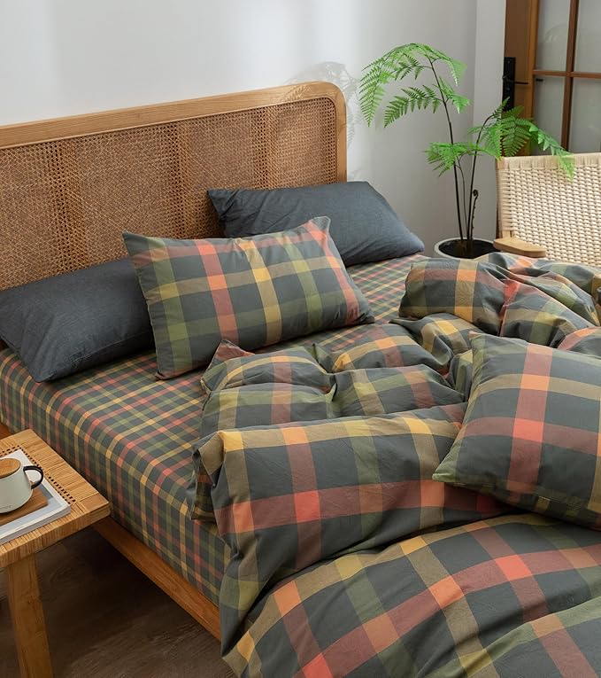 VM VOUGEMARKET Plaid Comforter Set King Multi-Color Gingham Comforter with 2 Pillow Shams Modern Cozy Bedding Set for Men Women-104 x90
