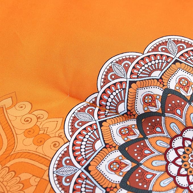Wake In Cloud - Bohemian Comforter Set, Boho Chic Ornate Floral Elements Pattern Printed for Men Women, Soft Lightweight Bedding, 3 Pieces, Orange Navy, King Size
