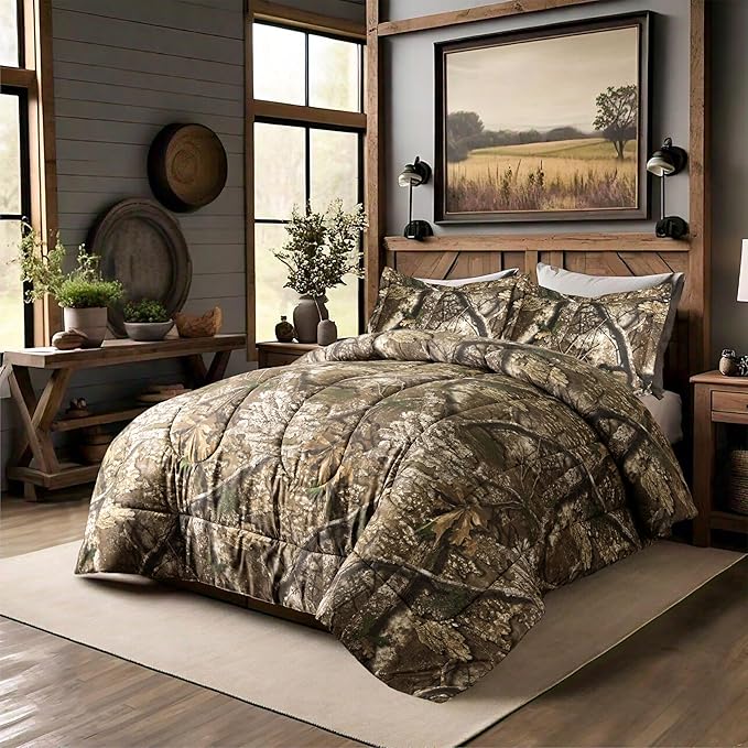 VISI-ONE Realtree APX Camo Queen 3 Piece Comforter Set – All-Season Lightweight Rustic Farmhouse Décor Bed Set, Unisex Gift for Outdoor, Hunter, Nature Lovers, Perfect for Cabin, Farm, Ranch & Lodges