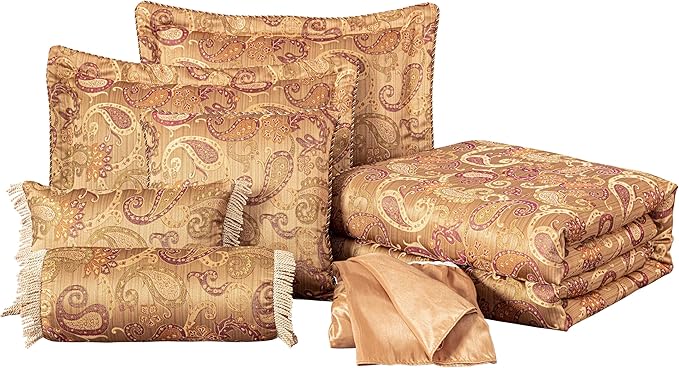 Chezmoi Collection Adelle 7-Piece Paisley Jacquard Embroidered Comforter Bedding Set, California King Size