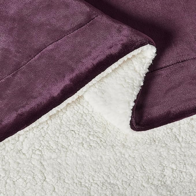 Amazon Basics Reversible Sherpa Throw Blanket, Velvety Flannel, Ultra Soft, Plum, 50"x60"