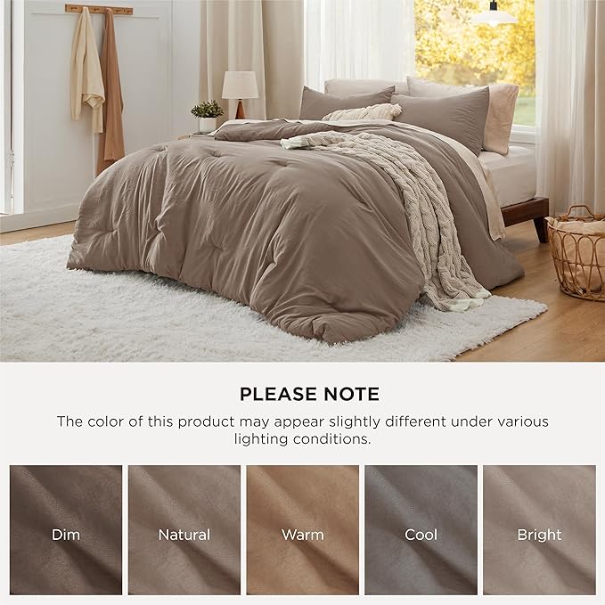 Bedsure California King Comforter Set, Brown Soft Prewashed Bedding for All Seasons, 3 Pieces GentleSoft™ Bed Set, 1 Lightweight Comforter (104"x96") and 2 Pillowcases (20"x36")