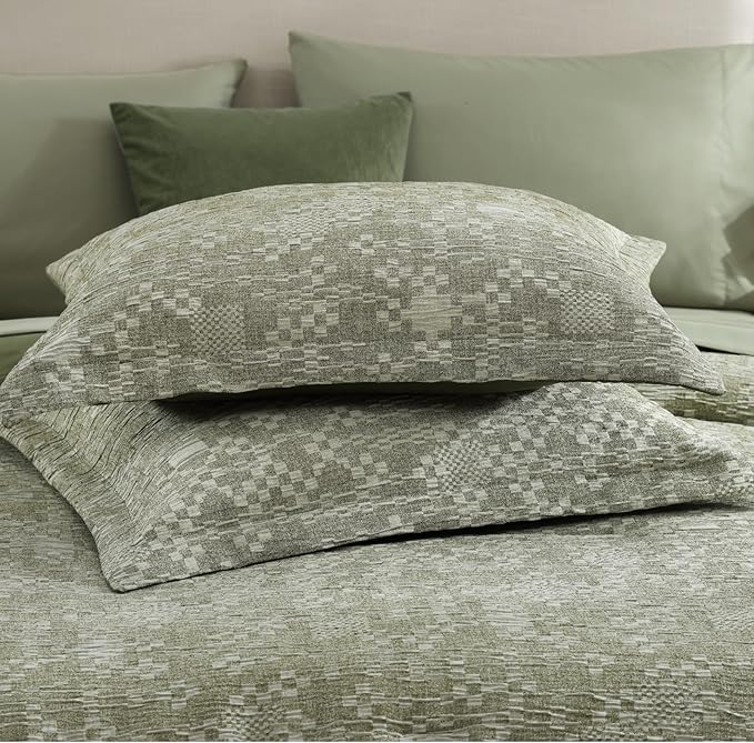 MaiRêve Full Size Comforter Set Olive Green, Crinkle Textured Design Bedding Set 7 Pieces Bed in A Bag, All Season Farmhouse Comforter Set with Sheets, Pillowcases & Shams