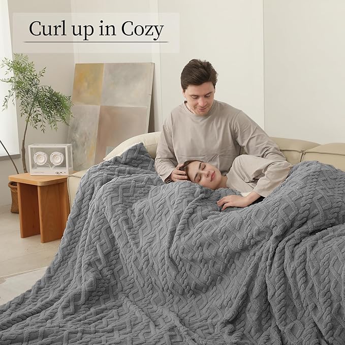 Electric Heated Blanket, 3D Pattern Design, 84“ x 90” Heated Blanket with 5 Heating Levels & 10 Hours Auto Off, Grey, YCDM-EB8490