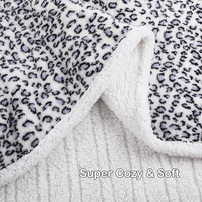 Electric Heated Blanket Throw Size 50"×60" with 9 Heating Levels & 1-10 Hs auto Off, Heating Throw Double Sided Sherpa, Energy Efficient, Machine Washable, Leopard Print Blue & White