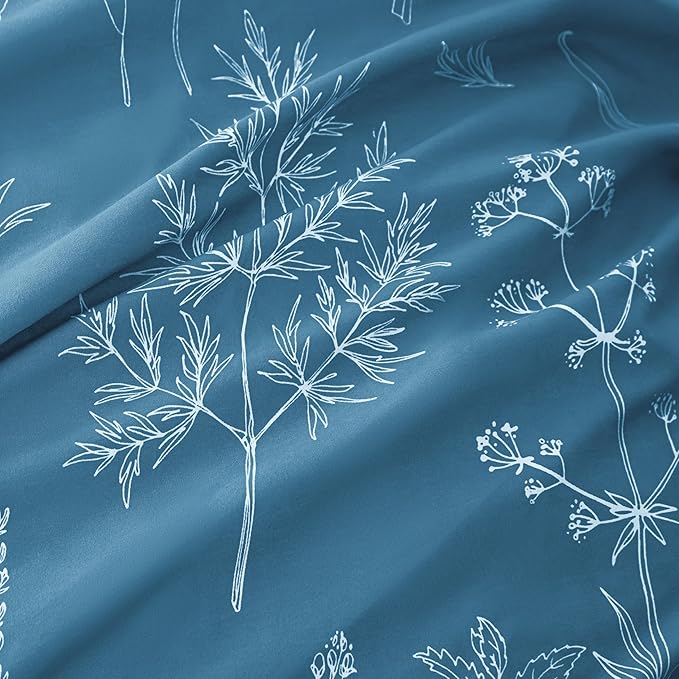 Love's cabin Mineral Blue Twin Comforter Set - Twin XL Size Comforter Set Dorm Bedding, 2 Pieces Cute Floral Bedding, Soft Reversible Flowers Comforter, 1 Comforter & 1 Pillow Sham