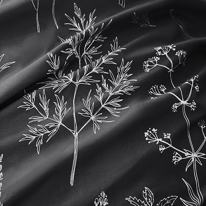 Love's cabin Black Queen Comforter Set - Queen Size Comforter Set, 3 Pieces Cute Floral Bedding Sets for All Seasons,1 Soft Reversible Botanical Flowers Comforter and 2 Pillow Shams