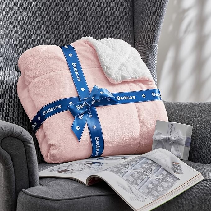 Bedsure GentleSoft Sherpa Fleece Throw Blanket Twin Size for Couch - Thick and Warm Throw for Women and Girls, Soft Fuzzy Plush Blanket for Winter, Room Home Decor, Non-Heated, Pink, 60x80 Inches