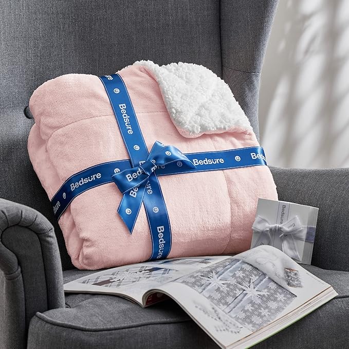 Bedsure GentleSoft Sherpa Fleece Blankets King Size for Bed - Thick and Warm Throw for Women and Girls, Soft Fuzzy Plush King Blanket for Winter, Room Home Decor, Non-Heated, Pink, 108x90 Inches