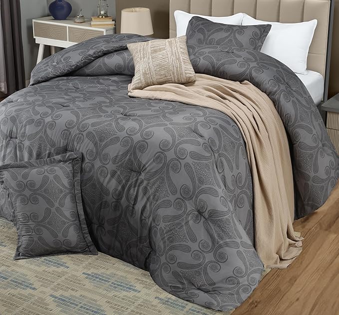 King Comforter Set 3 Piece Paisley Grey by Utopia Bedding Floral Comforters King Size Bedding Comforters Set Down Alternative Soft Bed Set 1 Comforter(90 x 102 inches) 2 Pillow Shams(20 x 36 inches)