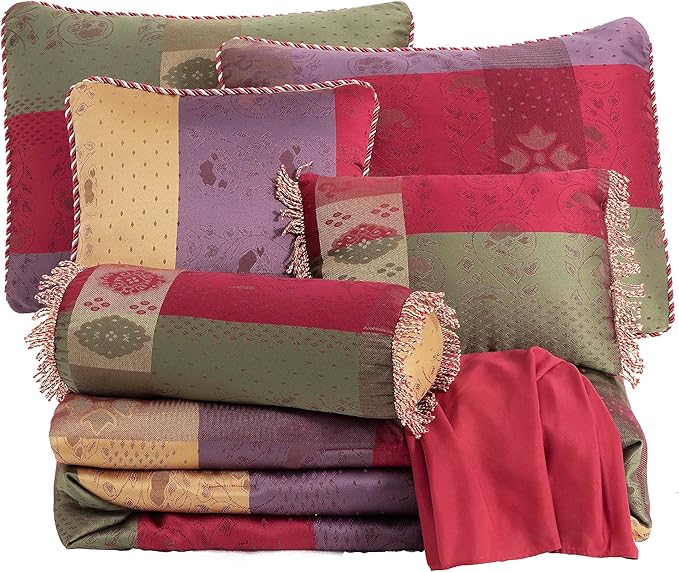 Chezmoi Collection 7-Piece Floral Jacquard Patchwork Woven Comforter Set, King