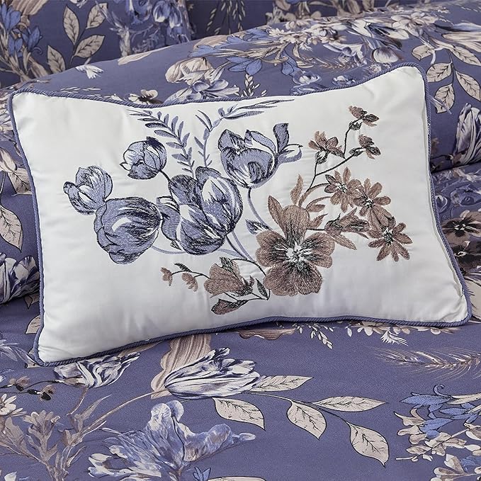 Modern Threads 5-Piece Printed Comforter Set, Thea King in Silver Purple – Soft Comforter, 2 Pillow Shams, and 2 Decorative Pillows