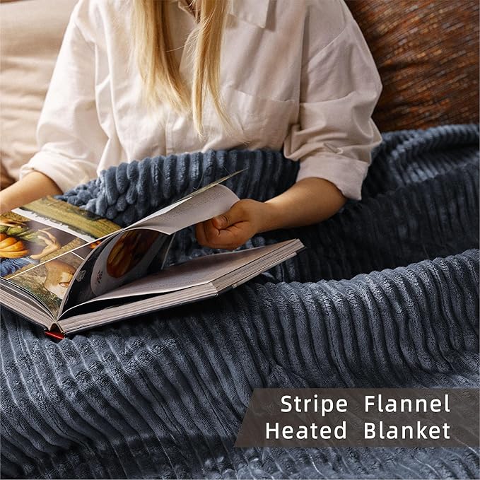 Heated Blanket Queen Size 84"x90",ETL Certification-10 Heating Levels Electric Blanket&1-10 Hour Auto Off,Heating Blanket with Dual Controller(Dark Blue)
