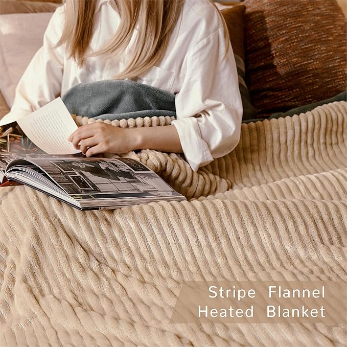 Heated Blanket King Size 100"x90",ETL Certification-6 Heating Levels Electric Blanket&1-10 Hour Auto Off,Heating Blanket with Dual Controller (Beige)