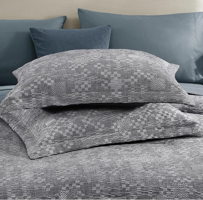 MaiRêve Queen Comforter Set Navy Blue, Crinkle Textured Design Bedding Set 7 Pieces Bed in A Bag, All Season Farmhouse Comforter Set with Sheets, Pillowcases & Shams