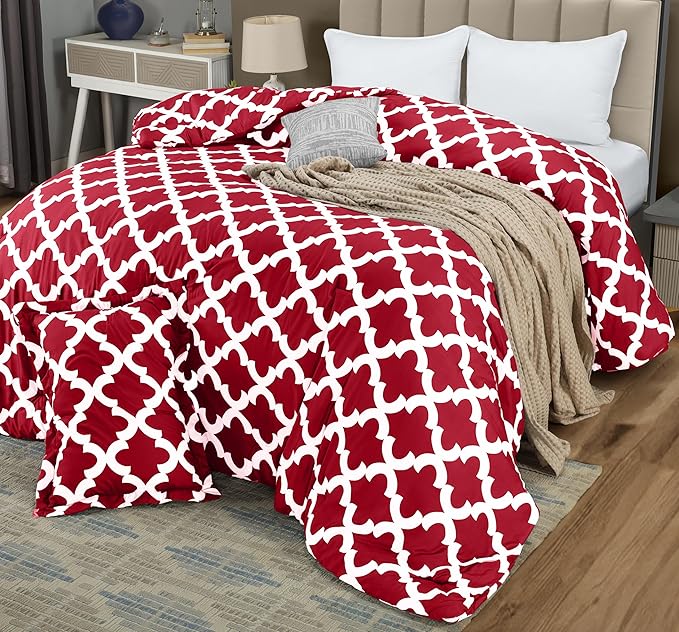 Twin Comforter Set 2 Piece Red by Utopia Bedding, Printed Comforters Twin Size, Bedding Comforters Sets, Down Alternative Soft Bed Set, 1 Comforter (64 x 88 inches) 1 Pillow Shams (20 x 26 inches)