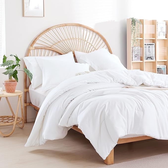 weigelia King Comforter Set 7 Pieces White Comforter Set Bed in a Bag Soft Fluffy King Size Bedding Set with Flat Sheet, Fitted Sheet, Pillow Shams, Pillowcases for All Season