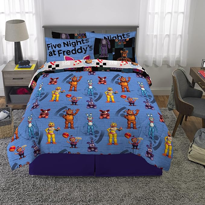 Franco Kids Bedding Super Soft Comforter and Sheet Set with Sham, 7 Piece Full Size, Five Nights At Freddy's