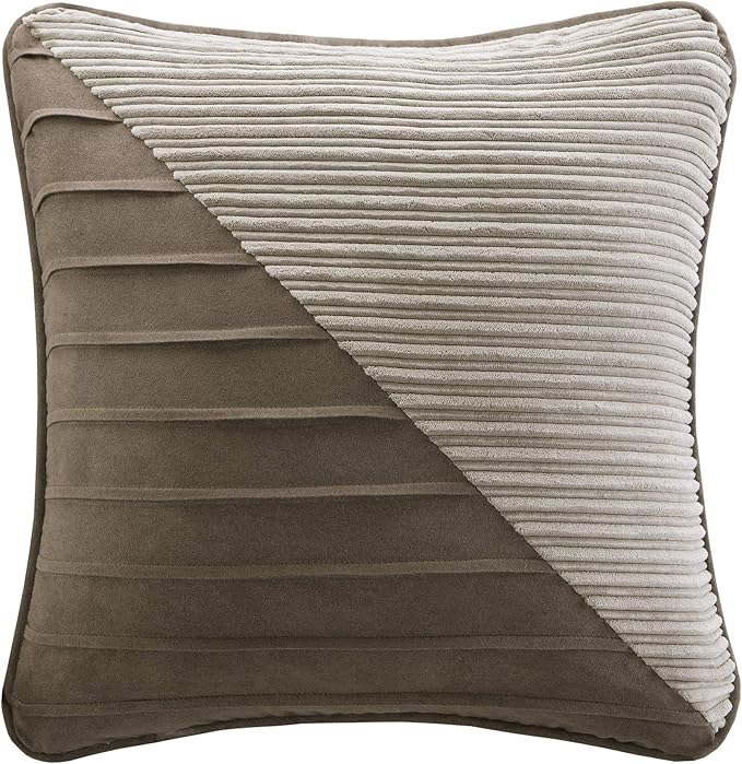 Madison Park Cozy Comforter Set Casual Blocks Design All Season, Matching Bed Skirt, Decorative Pillows, Queen(90"x90"), Dallas Corduroy, Taupe Brown, 7 Piece