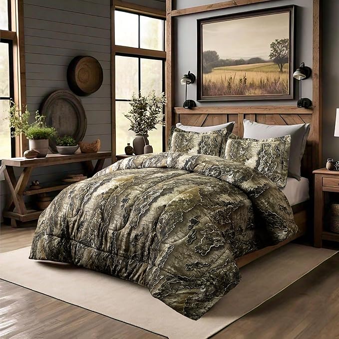 VISI-ONE Realtree Excape Camo Comforter Set King Size 3 Piece - Cozy Soft Lightweight Microfiber Bedding Machine Washable - Rustic Hunting Lodge Cabin RV Decor - Modern Farmhouse Outdoor Gift Set