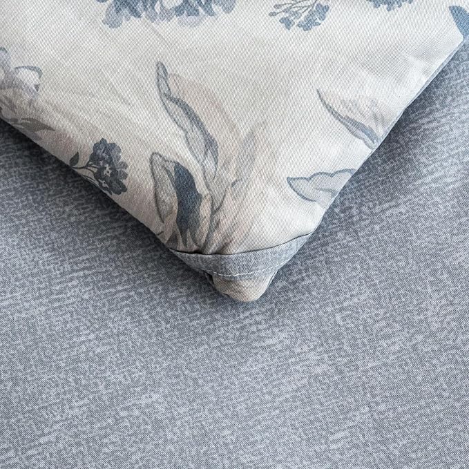 Cotton Comforter King Size Set – Light Grey Blue Botanical Floral Bedding, Soft & Breathable Cotton Shell Comforter, All-Season Down-Alternative Filling, 1 Comforter & 2 Pillow Shams