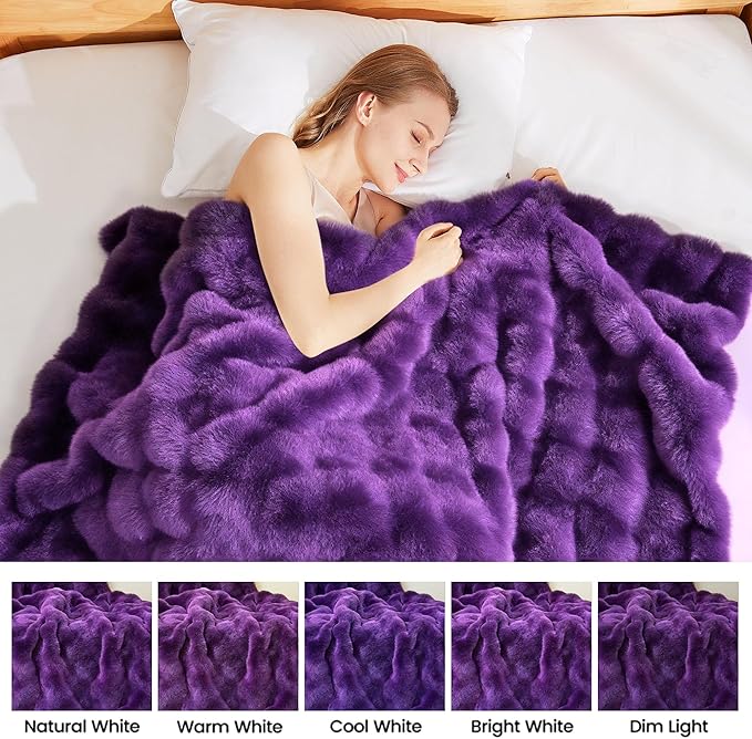 Latepis Faux Fur Twin Purple Blanket Plush 60x80 Inch Cute Fluffy Warm Bubble Blankets for Couch Bedroom Soft Blankets for All Seasons Cozy Blanket for Woman Gift, 860GSM